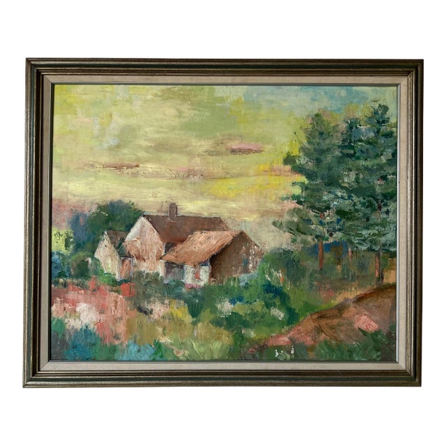 70's Vintage " Old House in Maine " Expressionist - Style Oil on Canvas Painting For Sale
