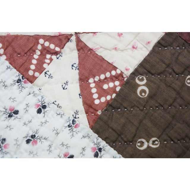 Textile Vintage Handmade American Pinwheel Variant Postage Stamp Patchwork Quilt 76" For Sale - Image 7 of 12