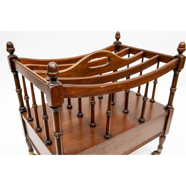 Vintage Mahogany Regency Style Single Drawer Canturbury Magazine Rack For Sale - Image 4 of 6