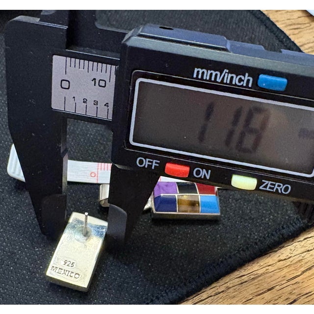 Late 20th Century Mexican Sterling Silver Channel Inlay Multi-Stone Earrings W/ Matching Pendant .925 Mexico For Sale - Image 5 of 9