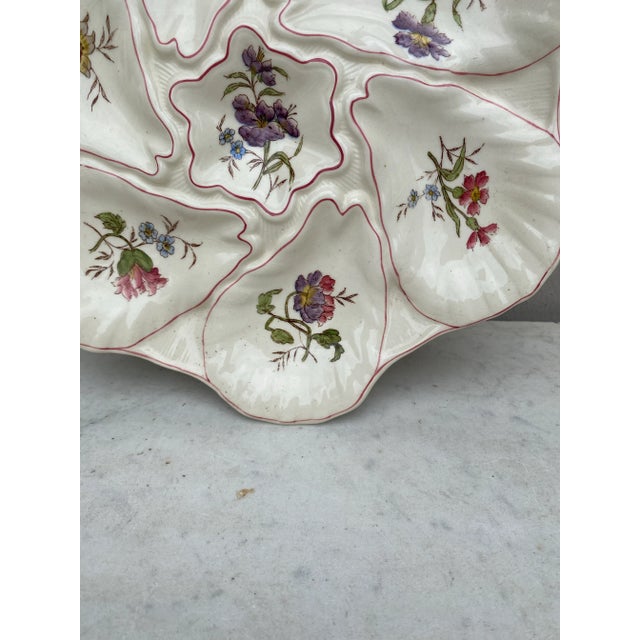 French Majolica Flowers Oyster Plate Longchamp, Circa 1900 For Sale - Image 3 of 8