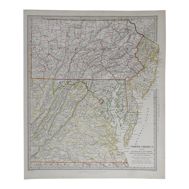 1833 Pennsylvania New Jersey Maryland Delaware Map For Sale
