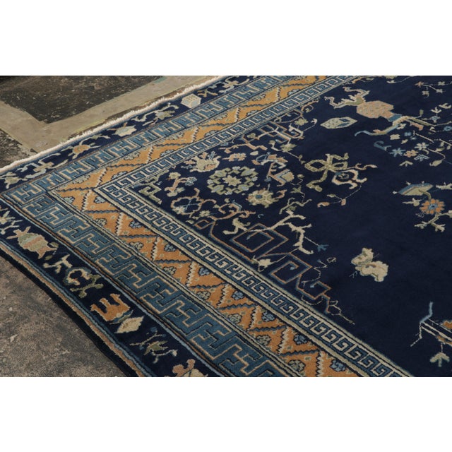 Rug & Kilim Antique Samarkand Art Deco Rug in Navy Blue With Medallions by Rug & Kilim For Sale - Image 4 of 8