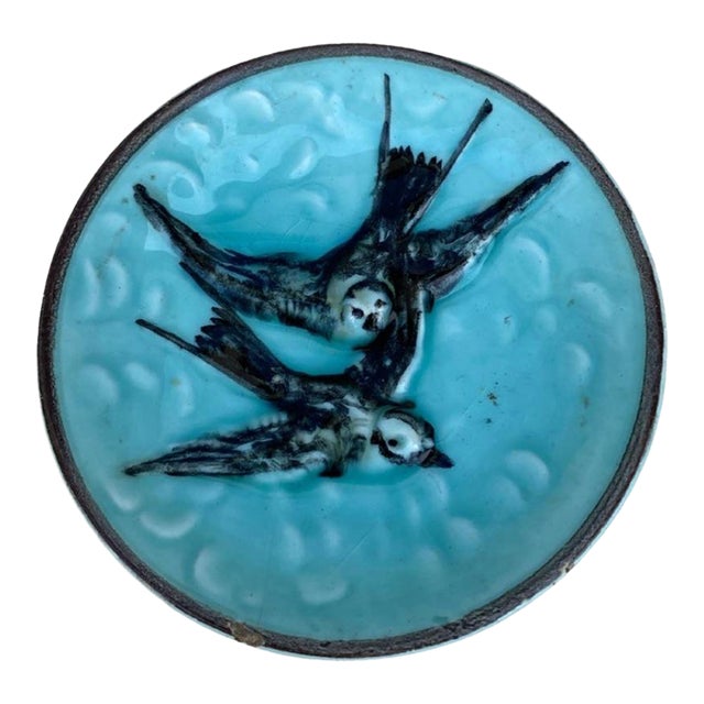 German Majolica Swallow Butter Pat, Circa 1900 For Sale