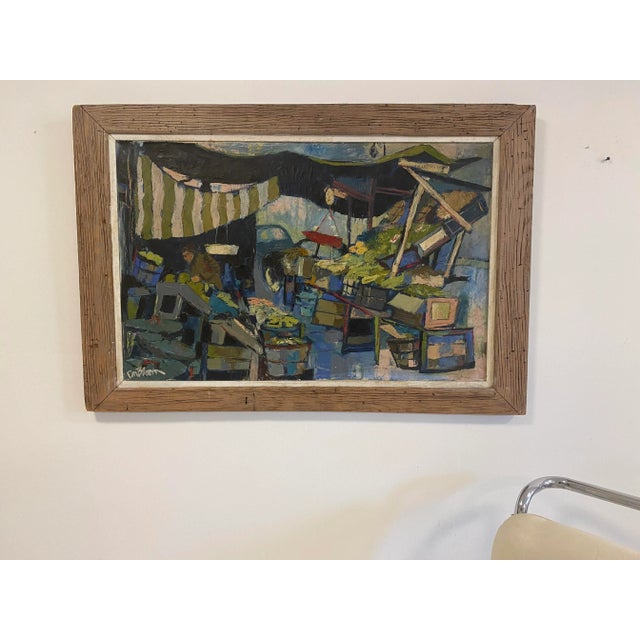 Navy Blue Don Bloom Market Scene 1957 For Sale - Image 8 of 8