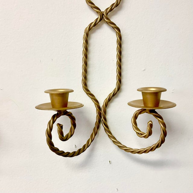 1970s Vintage French Hollywood Regency Twisted Rope Candle Holder Sconces, 2 Arm - A Pair For Sale - Image 11 of 12