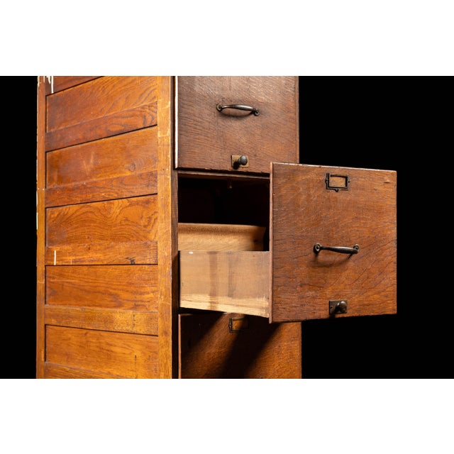 Antique Oak Filing Cabinet With Brass Hardware For Sale - Image 12 of 17