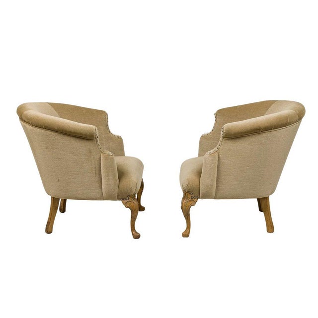 Mid 20th Century Pair of Barrel Back Louis XV Style Mohair Bergeres For Sale - Image 5 of 5