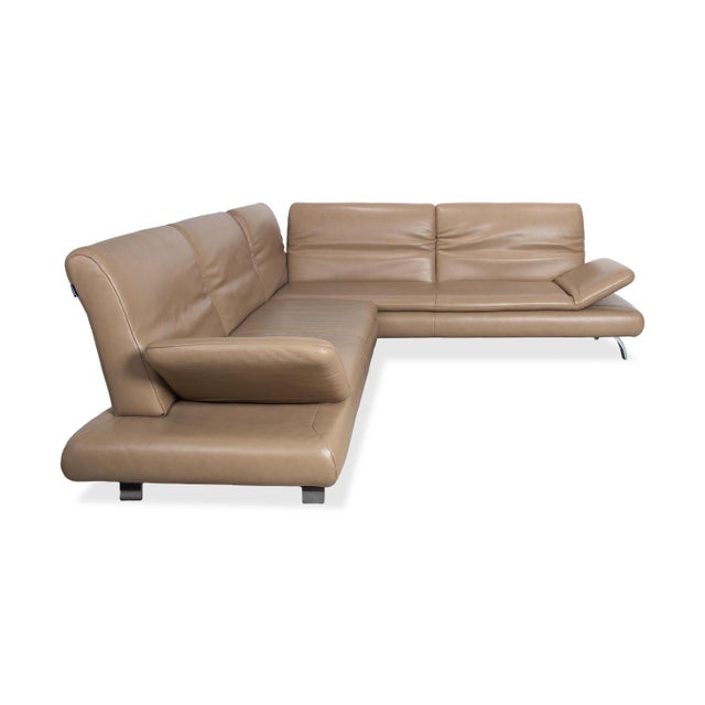 Set of Light Brown Leather Rodrigo Corner Sofa and Ottoman with Manual Function from Contur For Sale - Image 15 of 18