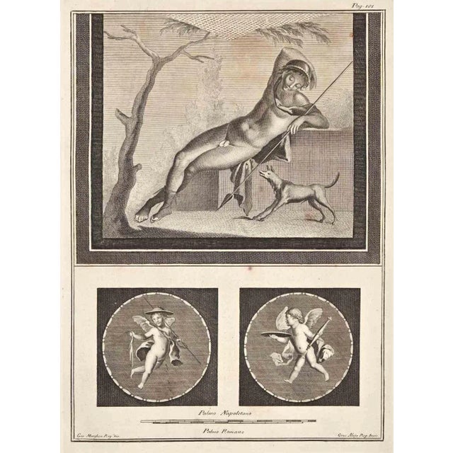 Ancient roman fresco from the series "antiquities of herculaneum", is an original etching on paper realized by giuseppe...