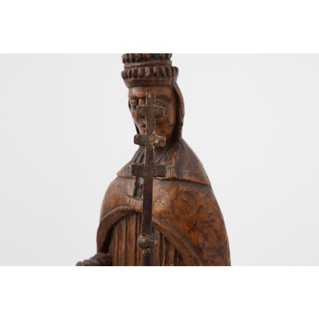 18th Century Carved Wooden Sint-Cornelius Figure with Papal Tiara and Triple Cross Staff, 1800s For Sale - Image 10 of 18