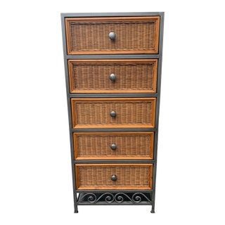 Late 20th Century Wrought Iron and Wicker Lingerie Chest 5 Drawers For Sale