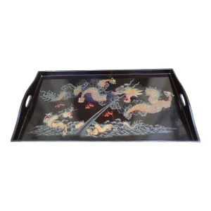 Antique Chinese Lacquer Tray With Dragons