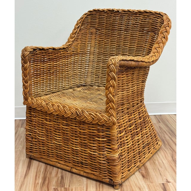 Vintage Braided Wicker Club Chair For Sale In Kansas City - Image 6 of 11