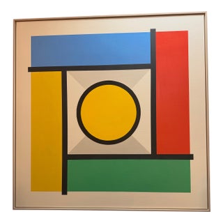French Artist Patrice Bertin Geometric Composition Framed Oil on Canvas Signed For Sale