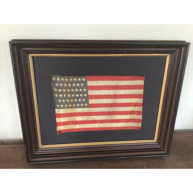 Antique American Flag 46 Staggered Star design for the inclusion of Oklahoma 1907- 1912. This flag has 46 Staggered Star...