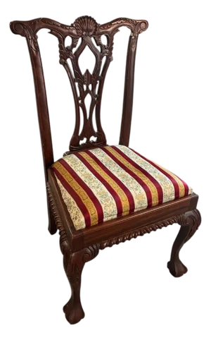 1950s Chippendale Revival Mahogany Hand-Carved Side Chair With Ball-and-Claw Feet