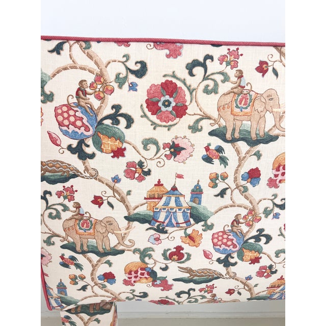 1990s 1990s Upholstered Headboard in P. Kaufmann Uzbek Jewel Fabric – Elephant Chinoiserie Print by Calico Corners For Sale - Image 5 of 15