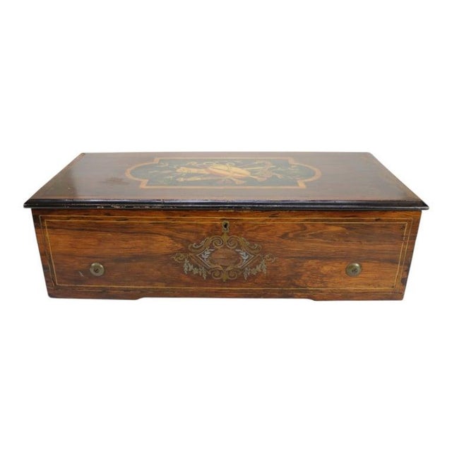Antique Swiss Rosewood, Marquetry Inlay & Ebonized Cylinder Music Box C1890 For Sale - Image 6 of 11