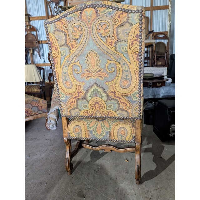 Vintage French Provincial Paisley Upholstered Armchair With Matching Ottoman For Sale - Image 14 of 14