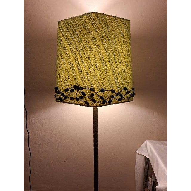 Metal Mid-Century German Floor Lamp with Brass Base and Handmade Fabric Shade from Lamplove, 1950s For Sale - Image 7 of 10