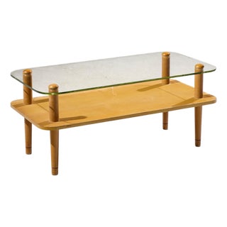 Gilbert Rhode Style Mid Century Walnut and Glass Coffee Table For Sale