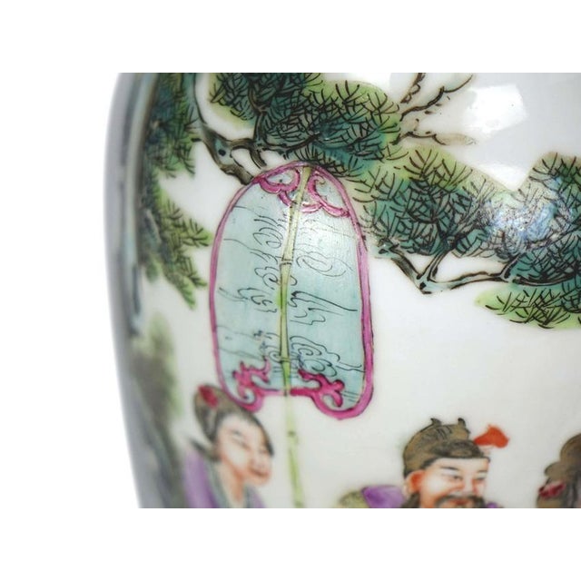 Antique Chinese Porcelain Vase With Calligraphy & Figural Scene For Sale - Image 6 of 8