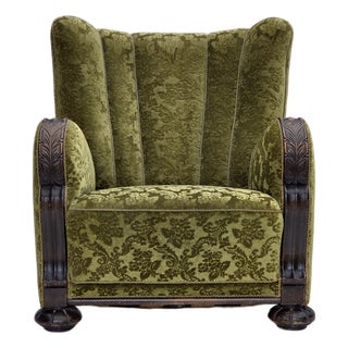 Vintage Danish Relax Chair in Furniture Velour and Oak, 1950s For Sale