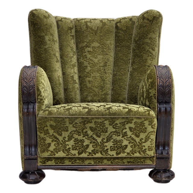 Vintage Danish Relax Chair in Furniture Velour and Oak, 1950s For Sale