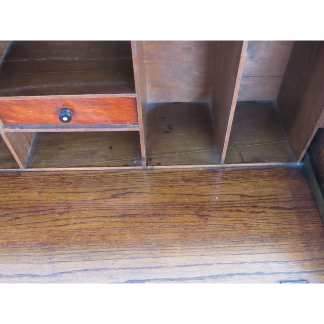 Early 1900s Solid Oak Leather Top Secretary Desk 6630 For Sale - Image 9 of 17