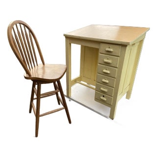 1940s Vintage Arts and Crafts Drafting Desk and Chair - Set of 2 For Sale