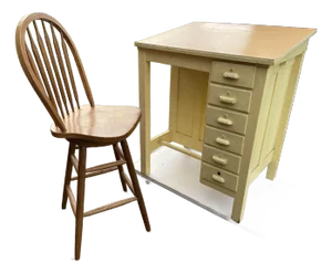 1940s Vintage Arts and Crafts Drafting Desk and Chair - Set of 2