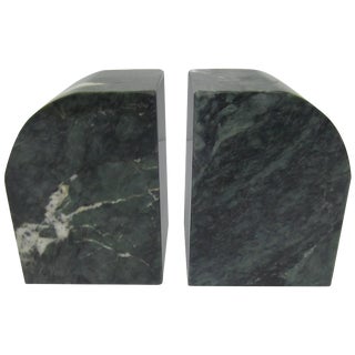 Pair Italian '70s Modern Green and White Marble Bookends For Sale