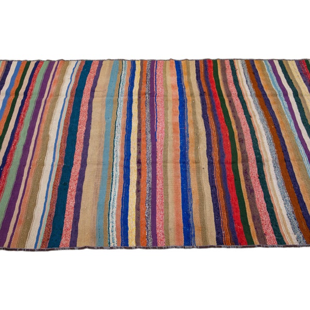 1960s 1960s Vintage Turkish Kilim Multicolor Handmade Stripes Wool Rug For Sale - Image 5 of 8