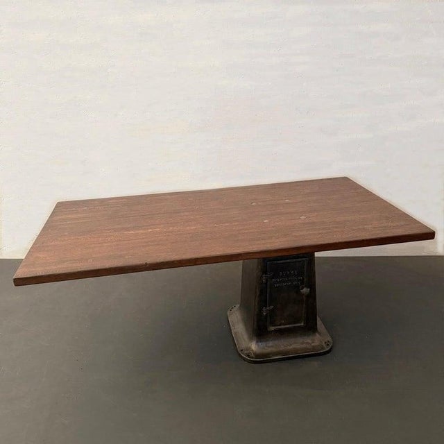 Industrial Custom Industrial Maple and Cast Iron Cantilever Table For Sale - Image 3 of 12