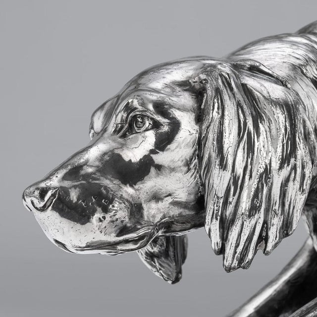 Continental Artist, Hunting Setter Dog Statue, 1910s, Silver Plated Metal For Sale - Image 9 of 18