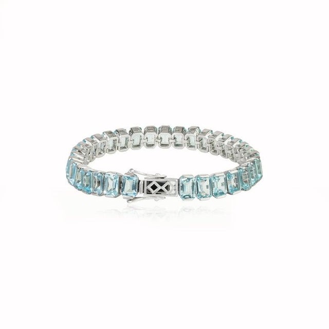 Not Yet Made - Made To Order Octgaon Cut 41.5 Ct Blue Topaz Silver Tennis Bracelet Classic Line Design For Sale - Image 5 of 10