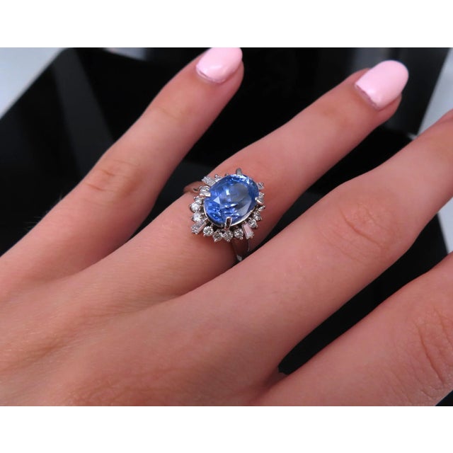 Title: Fine 3.98ct GIA Ceylon No Heat Sapphire & 0.50ct Diamond Platinum Ring Size 6 Age/Markings: Estate Gemstones: 3.98...