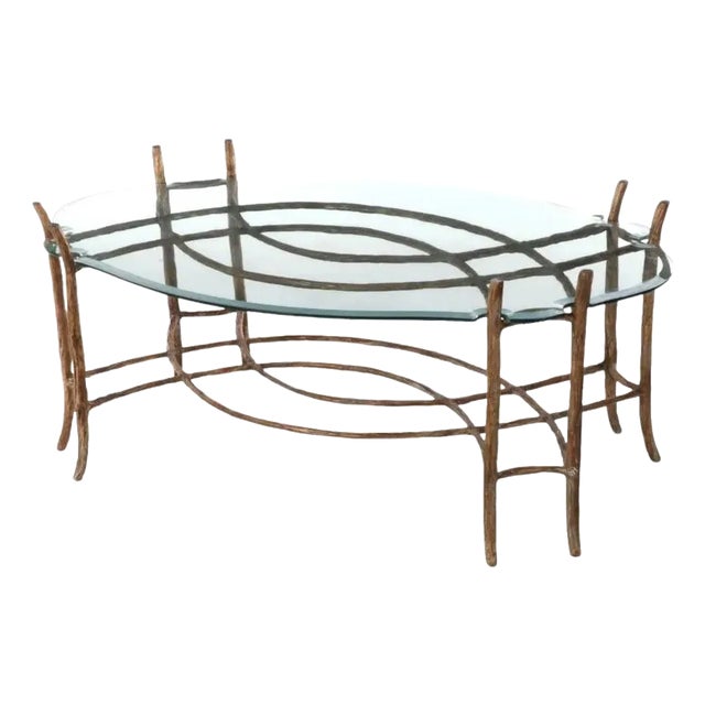 Cast and Hand Painted Faux Bois Aluminum Coffee Table. For Sale