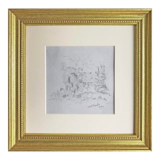 Antique English Graphite Cottage Drawing 1909 For Sale
