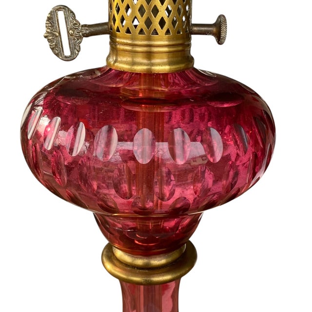 Vintage Cranberry Cut Glass Table Lamp With Brass Hardware For Sale In Austin - Image 6 of 10
