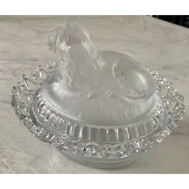 Vintage 1889 Imperial Glass Satin Frosted Lion Candy Dish, Atterbury