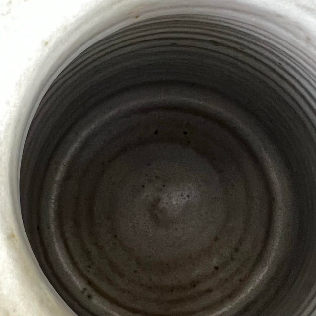 Signed Fp Studio Pottery Vase Iridescent Glaze Carved 7” For Sale - Image 11 of 12