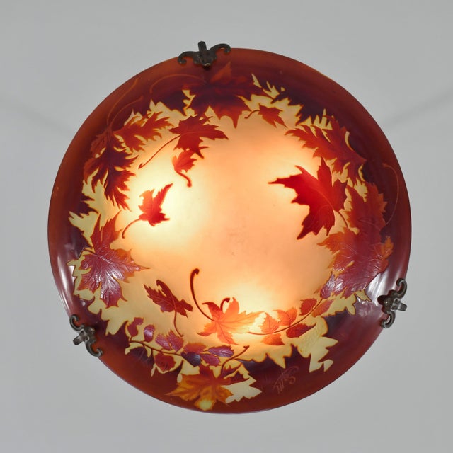 Burgundy French Art Deco Pendant Light by Galle - 1925 Gallé Cameo Chandelier France For Sale - Image 8 of 15