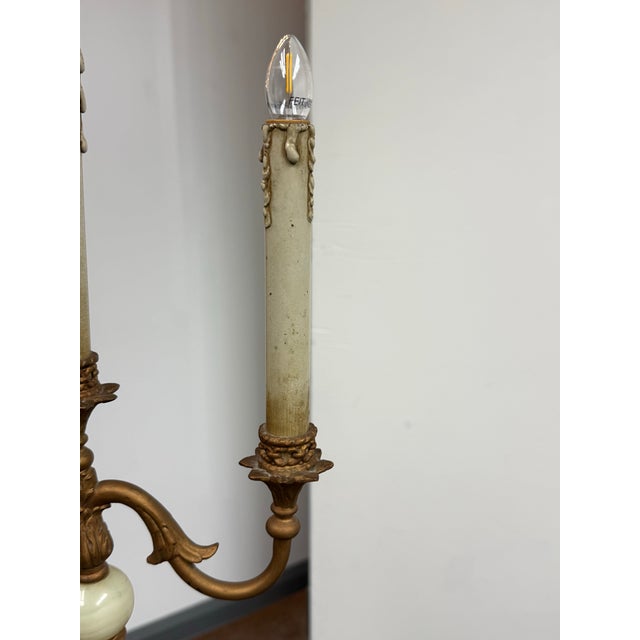 Late 20th Century Vintage Neoclassical Alabaster Three-Light Candelabra Table Lamp For Sale - Image 5 of 12