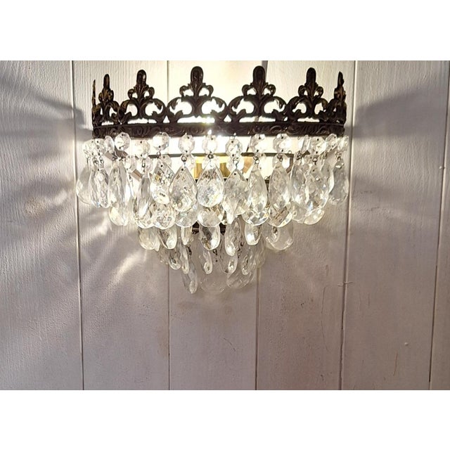 Goldenrod Vintage Wall Lamp with Brass Frame and Glass Pendants, 1970s For Sale - Image 8 of 8