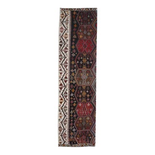 1970s Vintage Handmade Wool Cotton Black Turkish Runner Rug For Sale