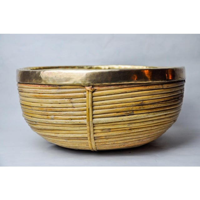 1970s Rattan and Brass Book Holder Basket, Italy, 1970s For Sale - Image 5 of 9