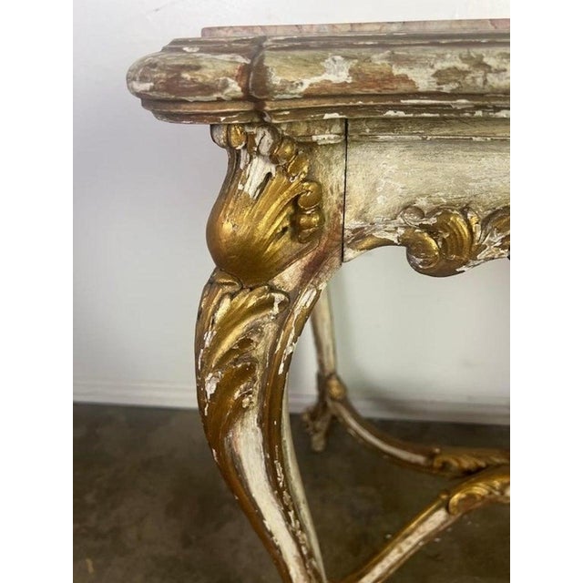 19th C. French Painted & Parcel Gilt Table W/ Marble Top For Sale - Image 4 of 17