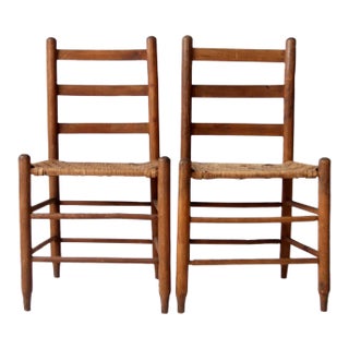 Antique Splint Weave Seat Chairs Pair For Sale